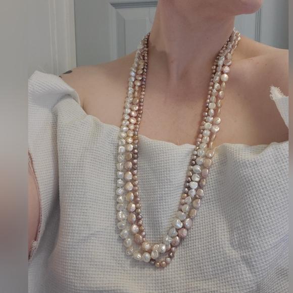 Peachy Pink Coin Freshwater Pearl Opera Length Necklce - Picture 6 of 9